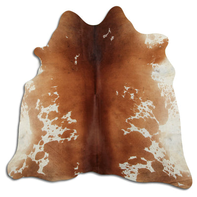 Brown and white cowhide rug L
