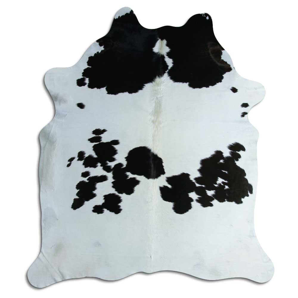 Tappeto in pelle di mucca bianca e nera XL