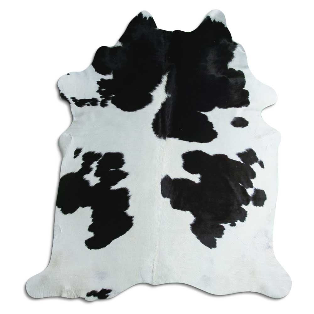 Tappeto in pelle di mucca bianca e nera XL