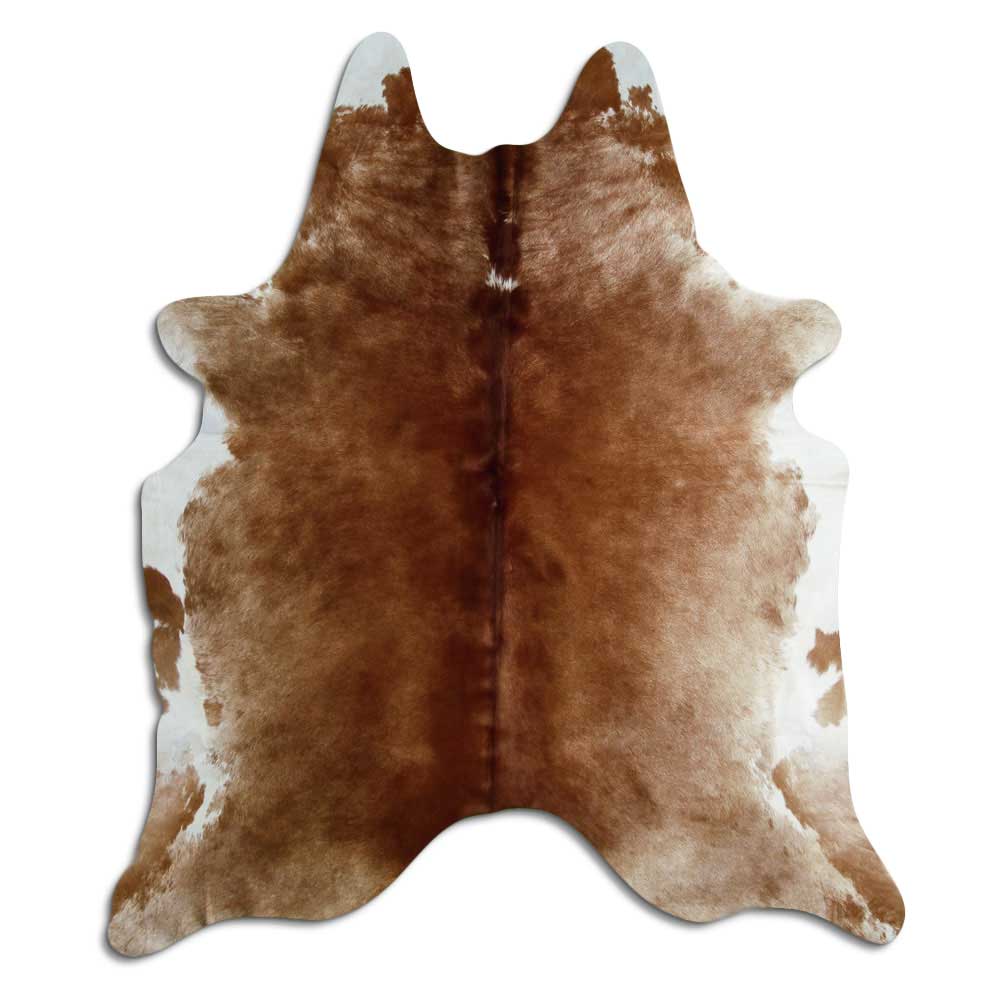 Tappeto in pelle di mucca marrone e bianca XL