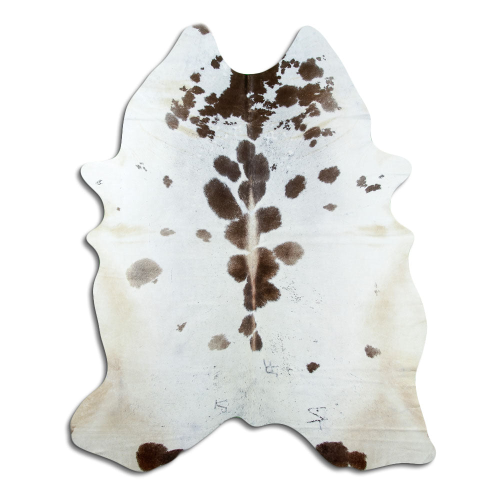 Tappeto in pelle di mucca marrone e bianca XL