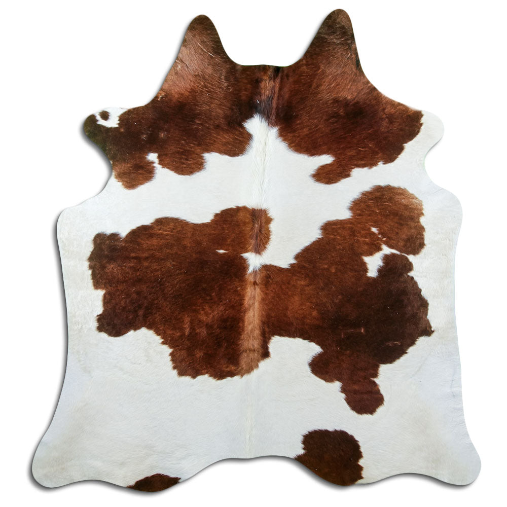 Brown and white cowhide rug L