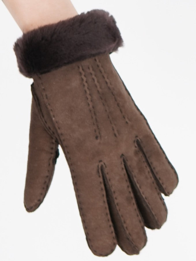 Sheepskin gloves dark brown with sheepskin cuff